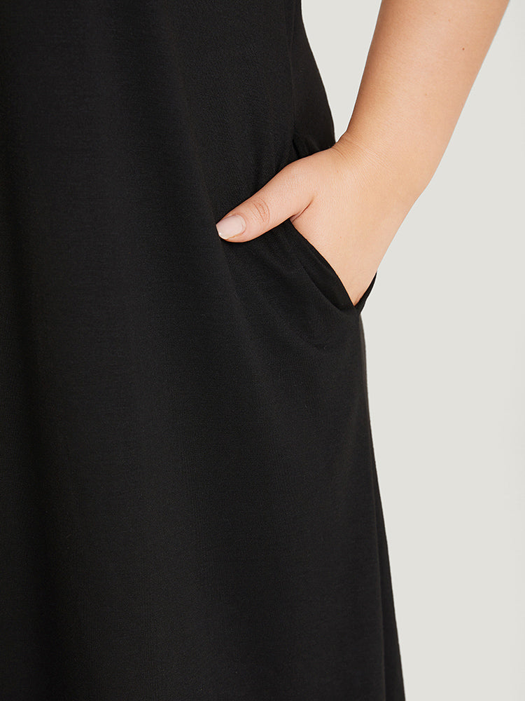 Supersoft Essentials Plain Metal Detail Pocket Keyhole Tank Dress-Sweetccc