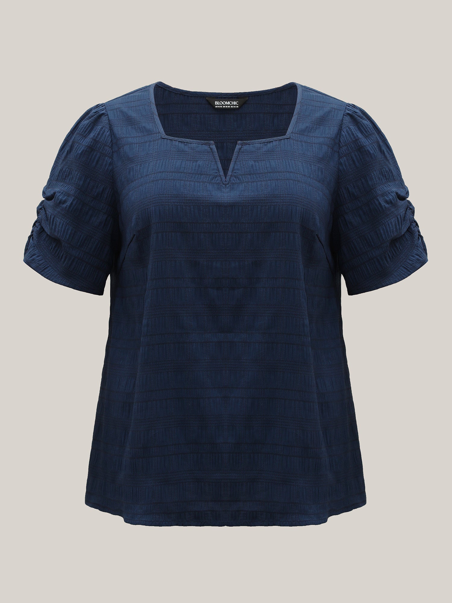 Textured Gathered Sleeve Split Neck Blouse-Sweetccc