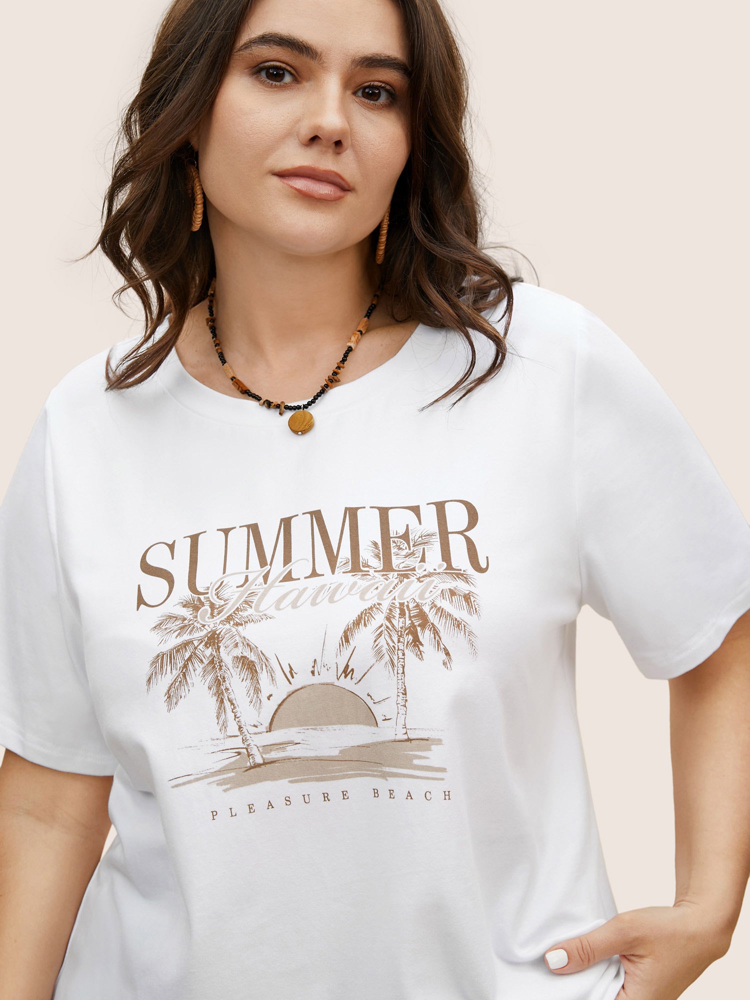 Tropical Landscape Print Round Neck T-shirt-Sweetccc