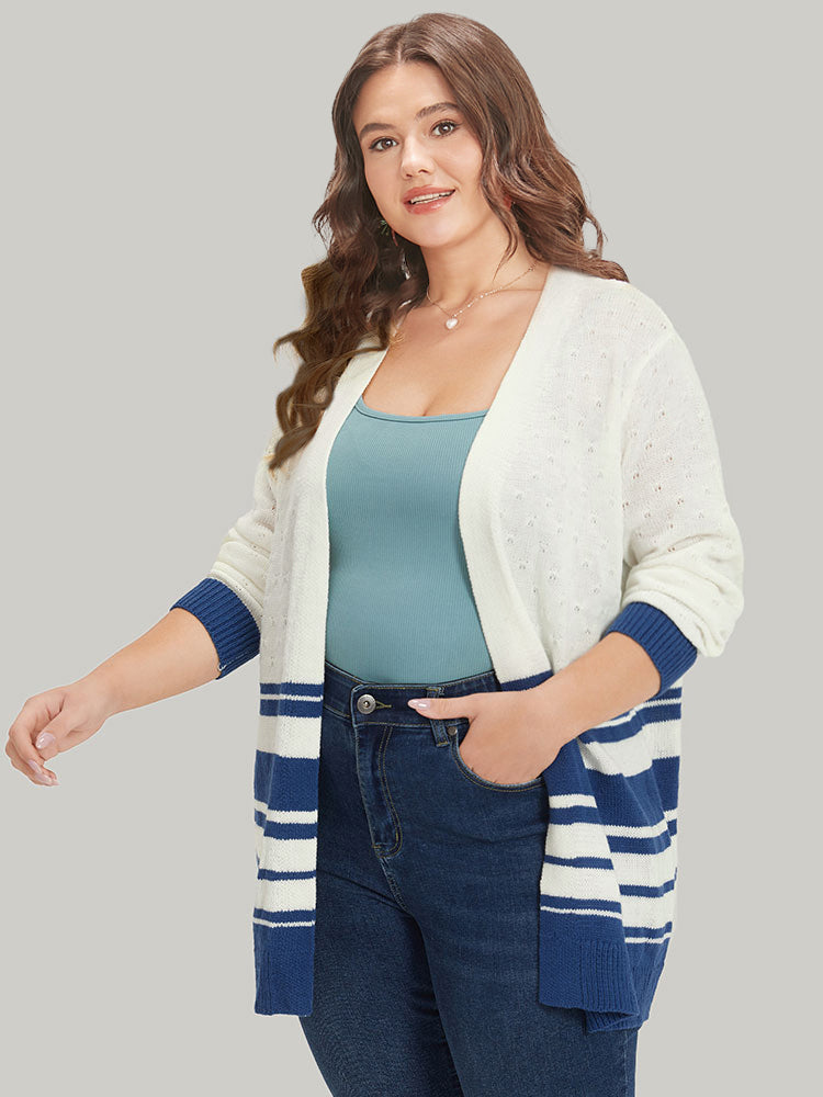 Striped Open Front Contrast Elastic Cuffs Cardigan-Sweetccc