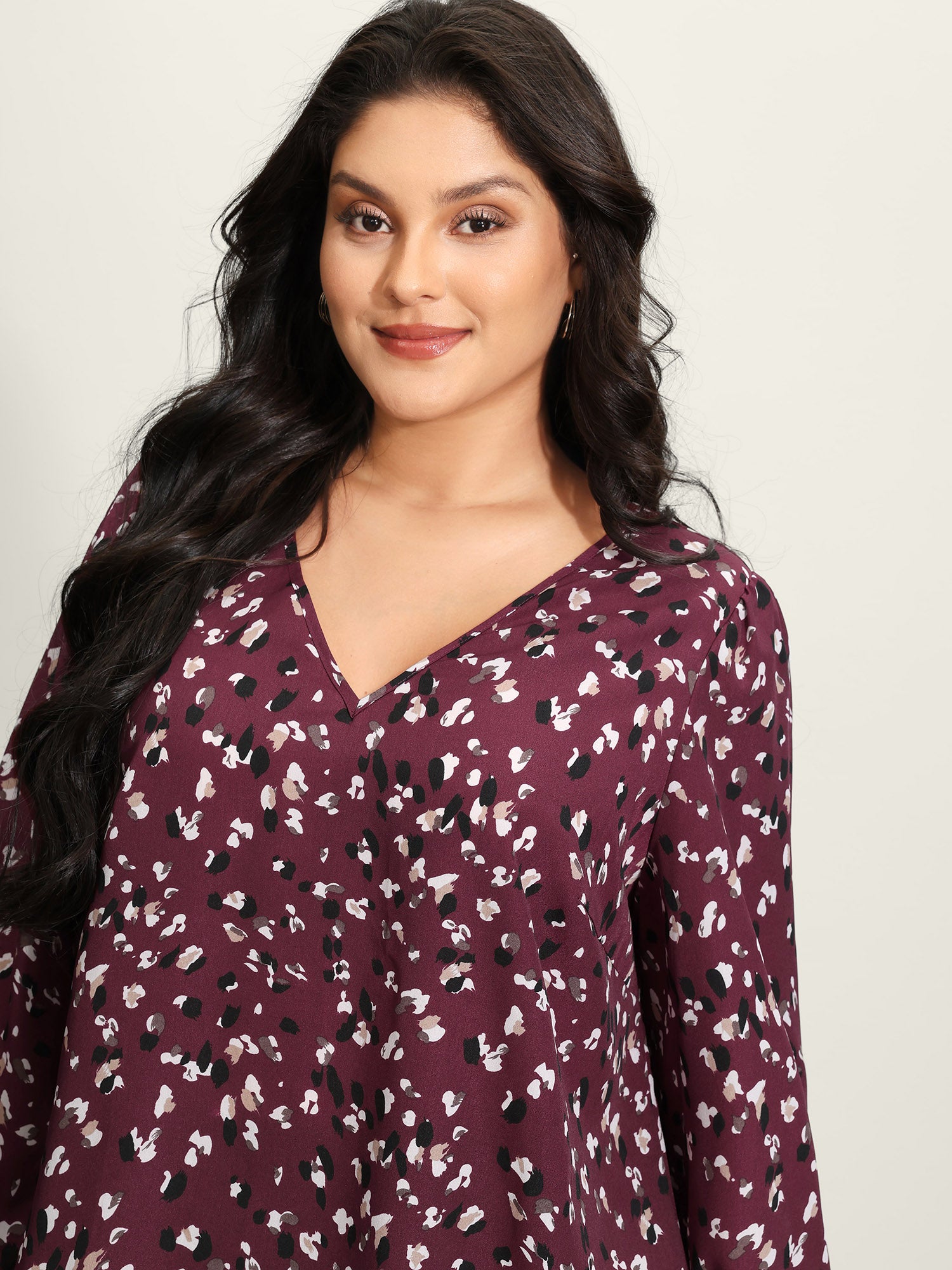 Leopard Print Stretchy Cuff Sleeve Blouse-Sweetccc