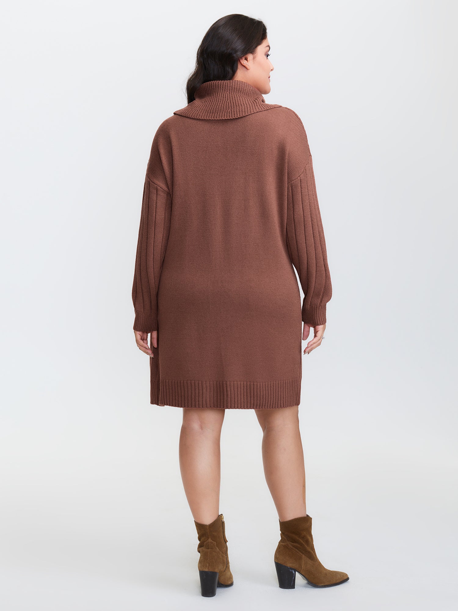 Textured Turtleneck Button Wrap Sweater Dress-Sweetccc