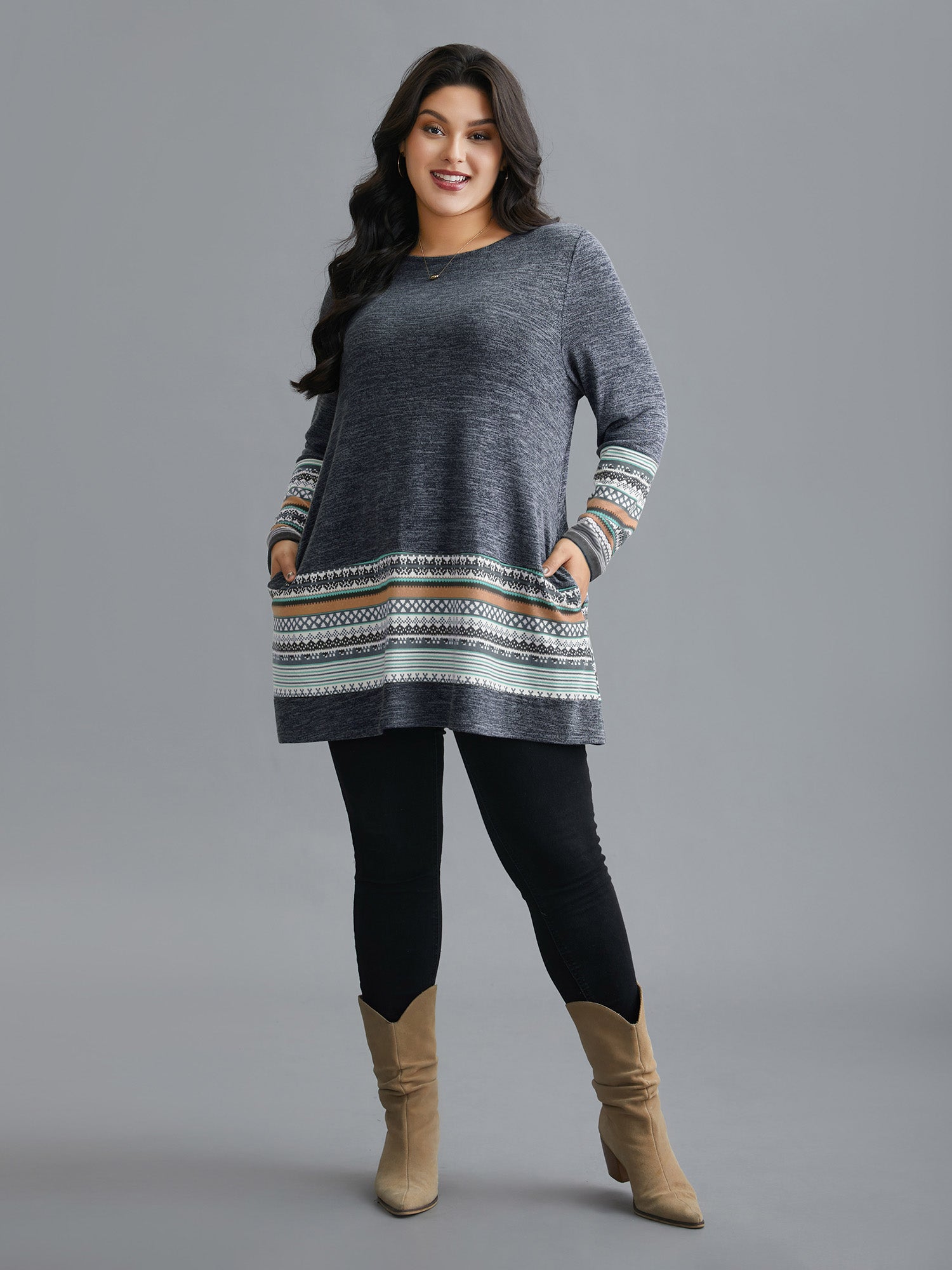 Tunic Boho Print Pocket T-shirt-Sweetccc