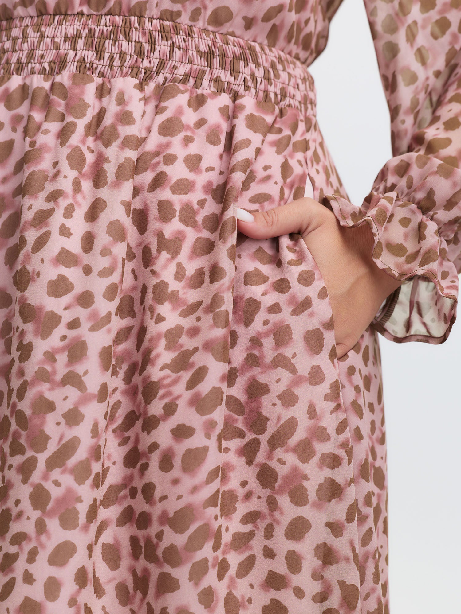 Leopard Print Shirred Waist Midi Dress-Sweetccc