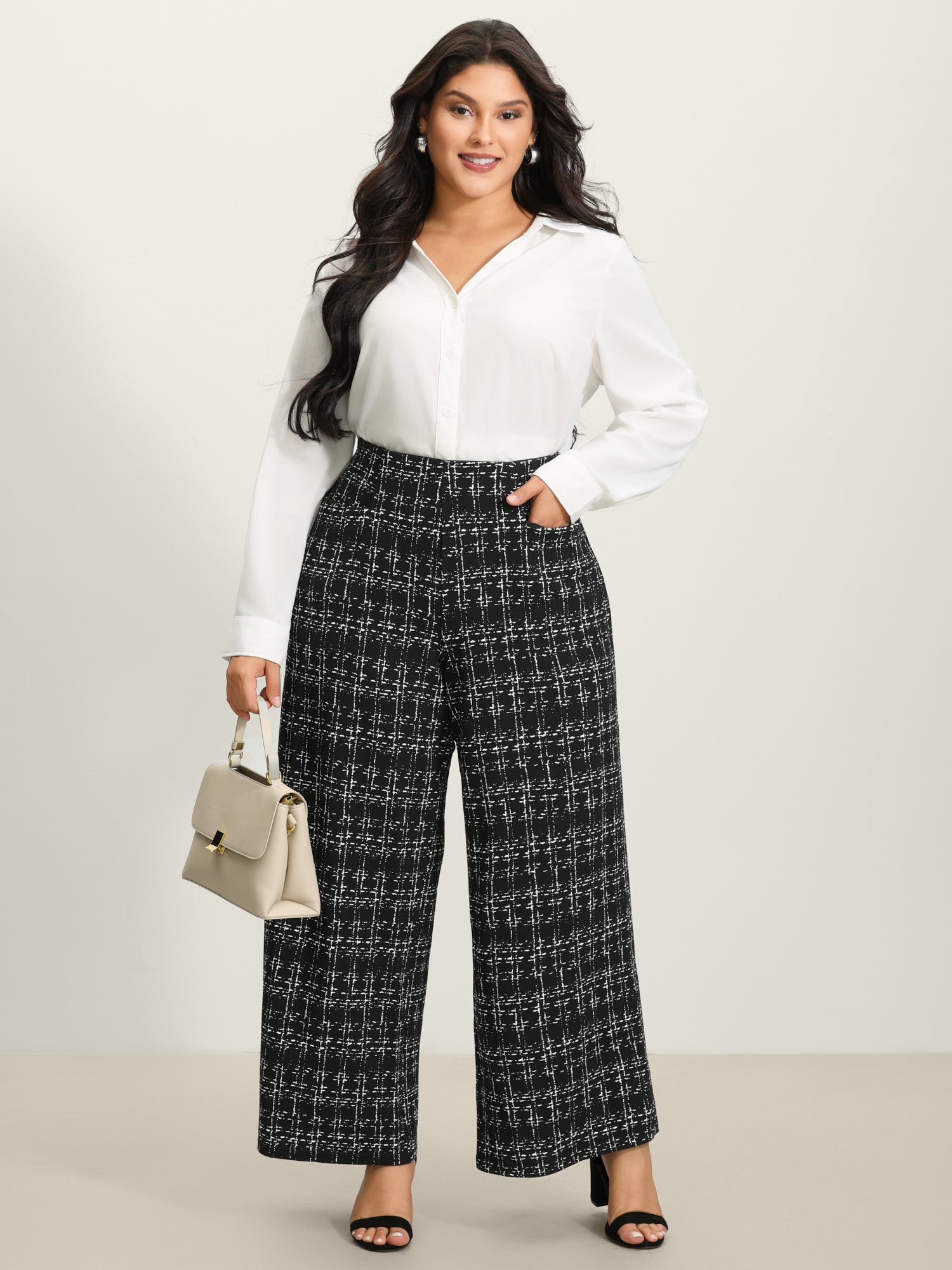 Tweed Texture Wide-Leg Pants-Sweetccc