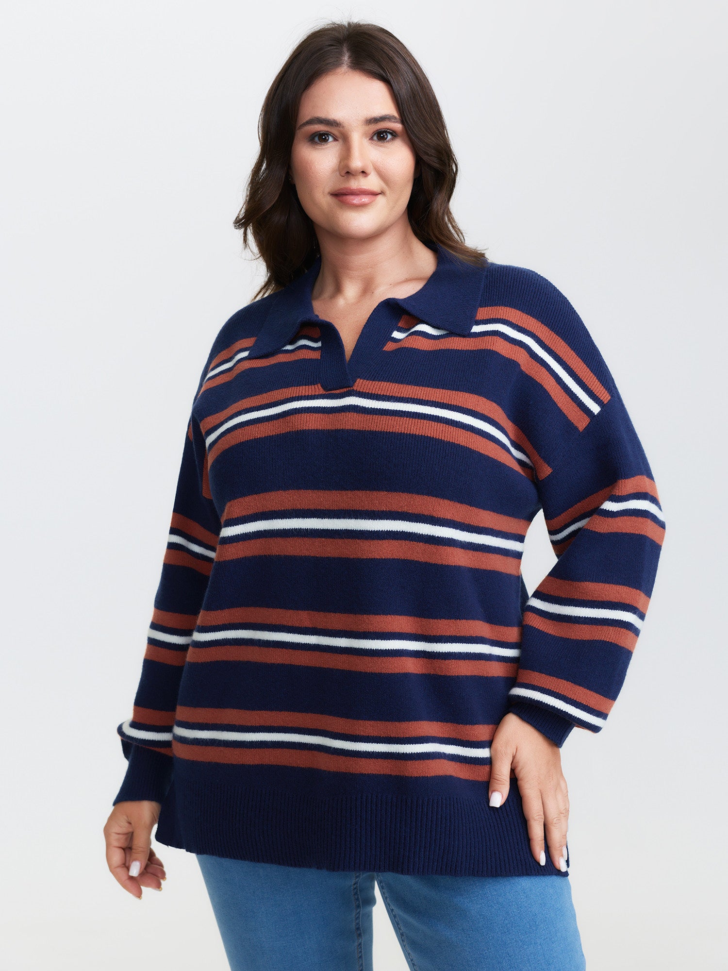 Supersoft Stripes Polo Collar Pullover-Sweetccc