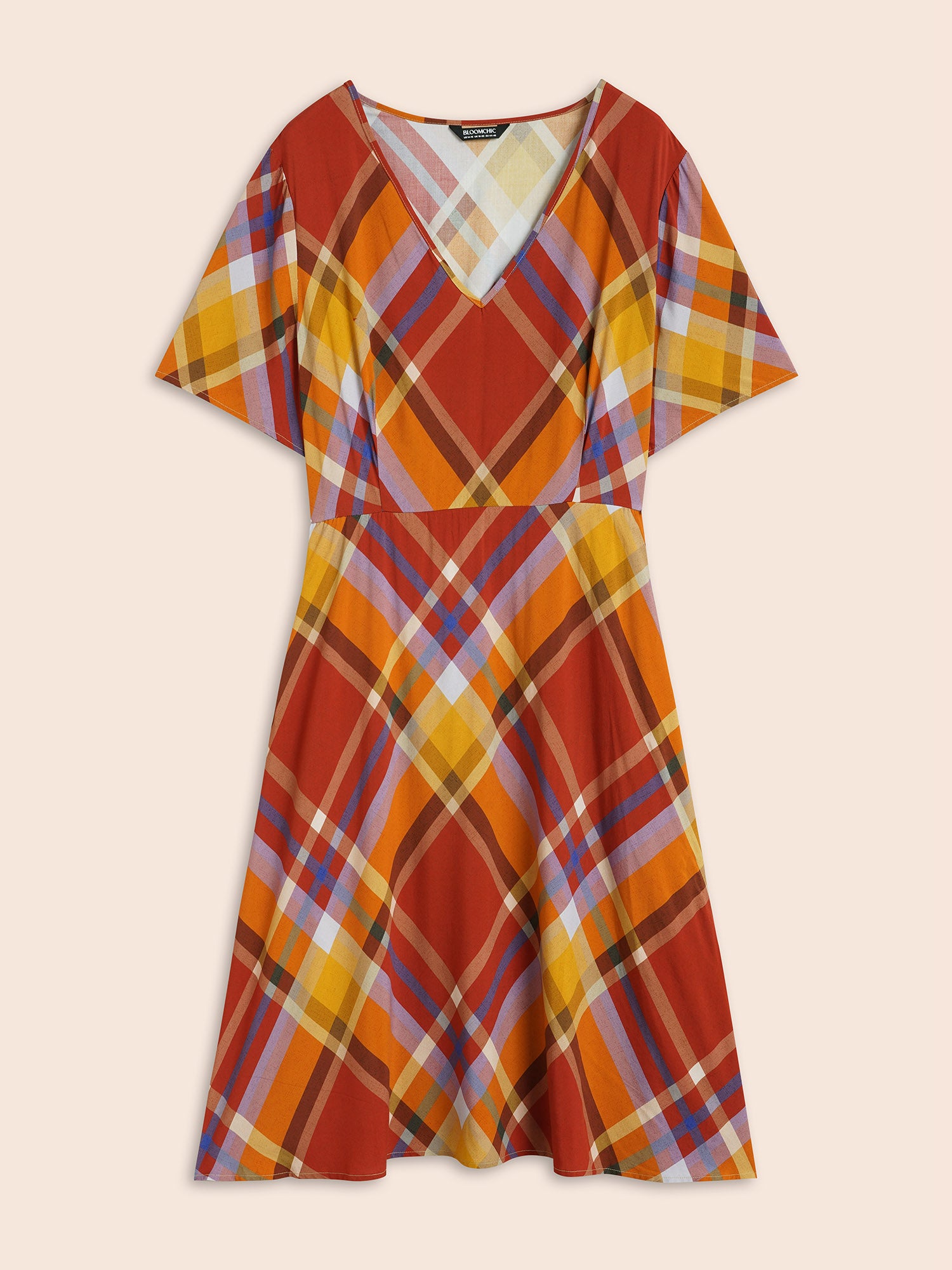 V Neck Plaid Ruffle Sleeve Dress-Sweetccc