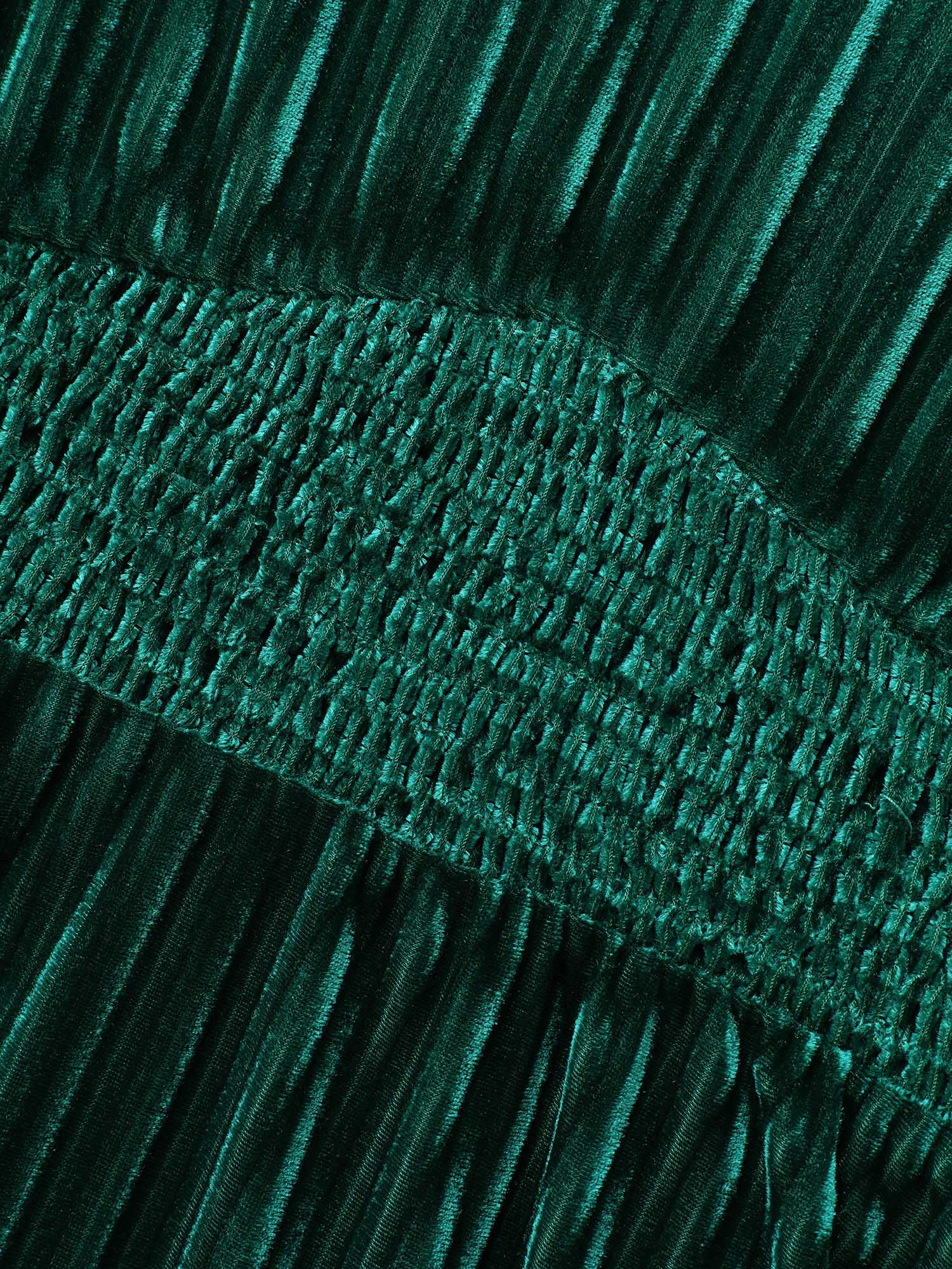 Velvet V-neck Ruched Skirt Midi Dress-Sweetccc