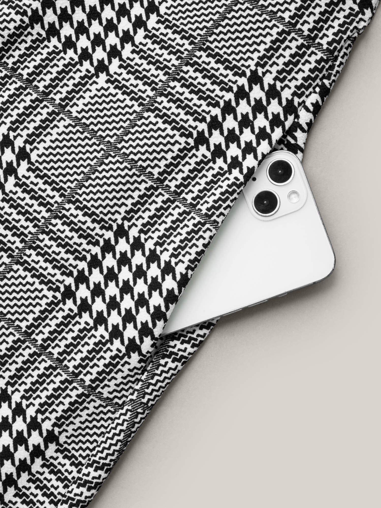 Houndstooth Print Waist-Cinched Patchwork Midi Dress-Sweetccc