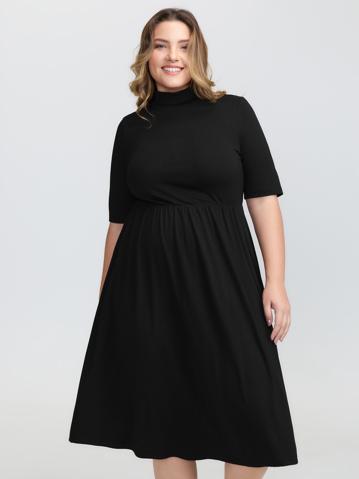 Supersoft Turtleneck Pockets Midi Dress-Sweetccc