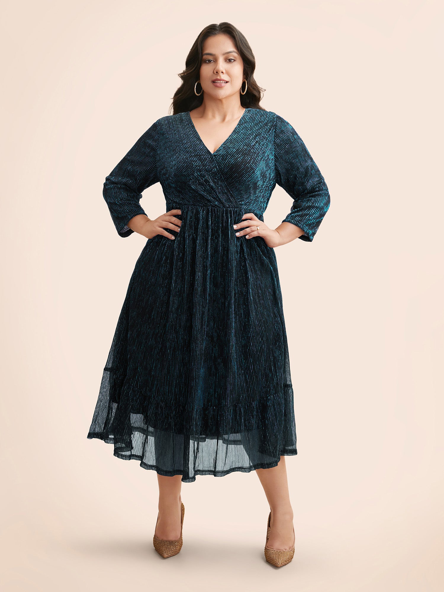 Luxe Mesh Pleated Elastic Waist Wrap Dress-Sweetccc