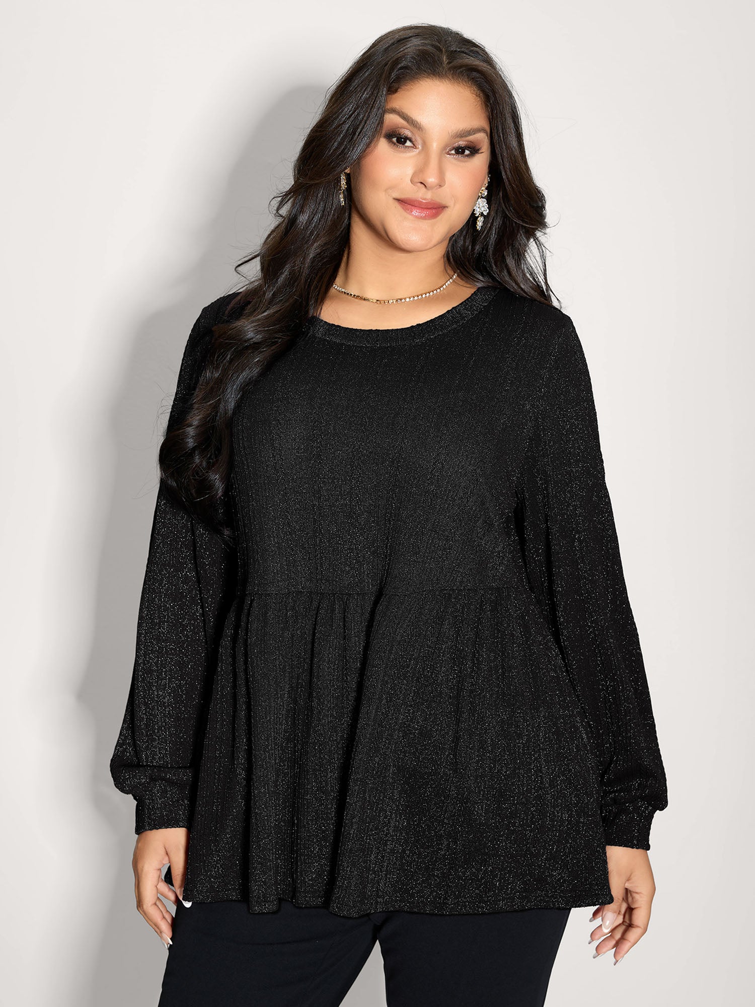 Textured Stretchy Flared Knit Top-Sweetccc