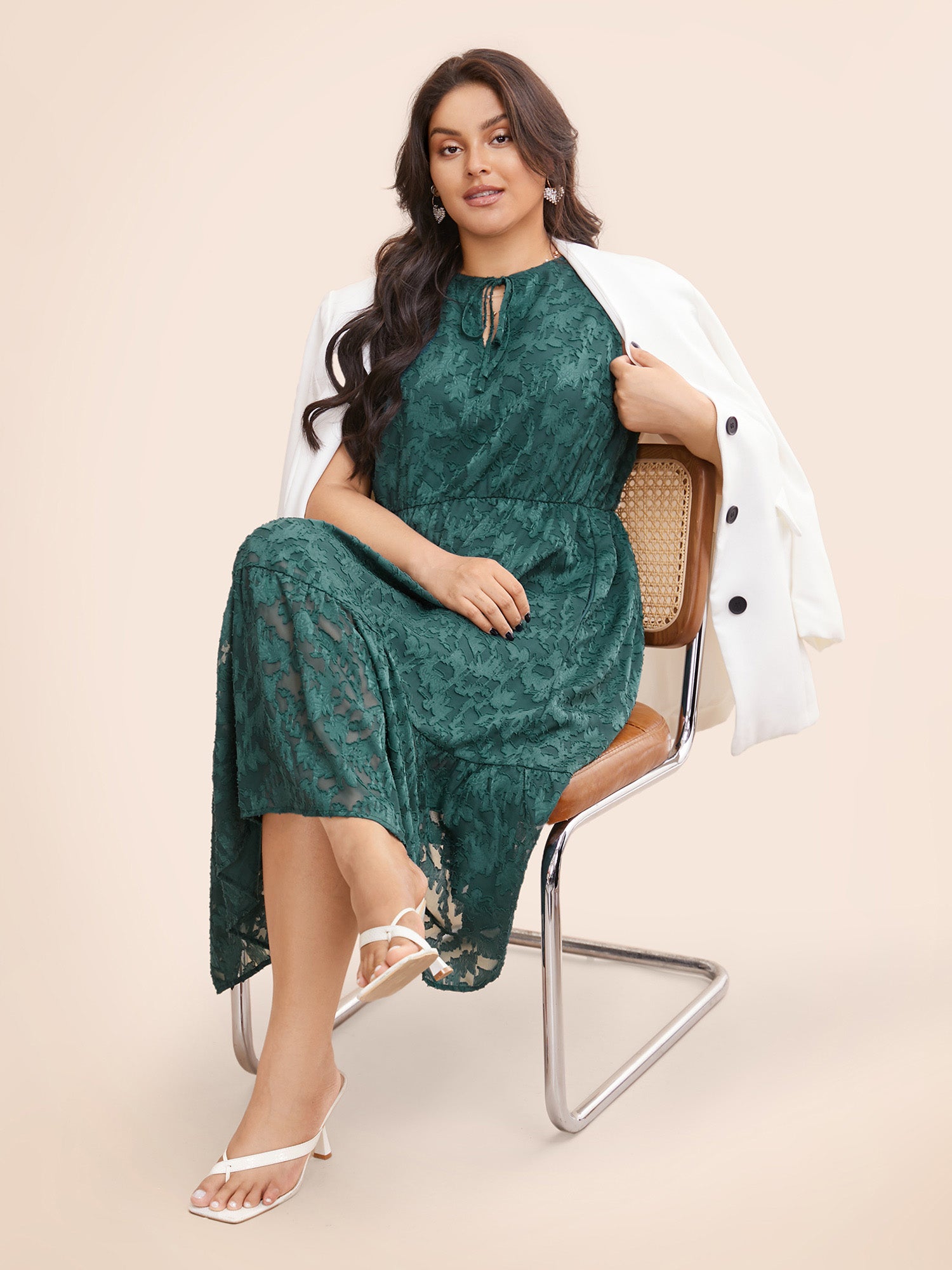 Texture Mesh Tie Knot Tank Dress-Sweetccc