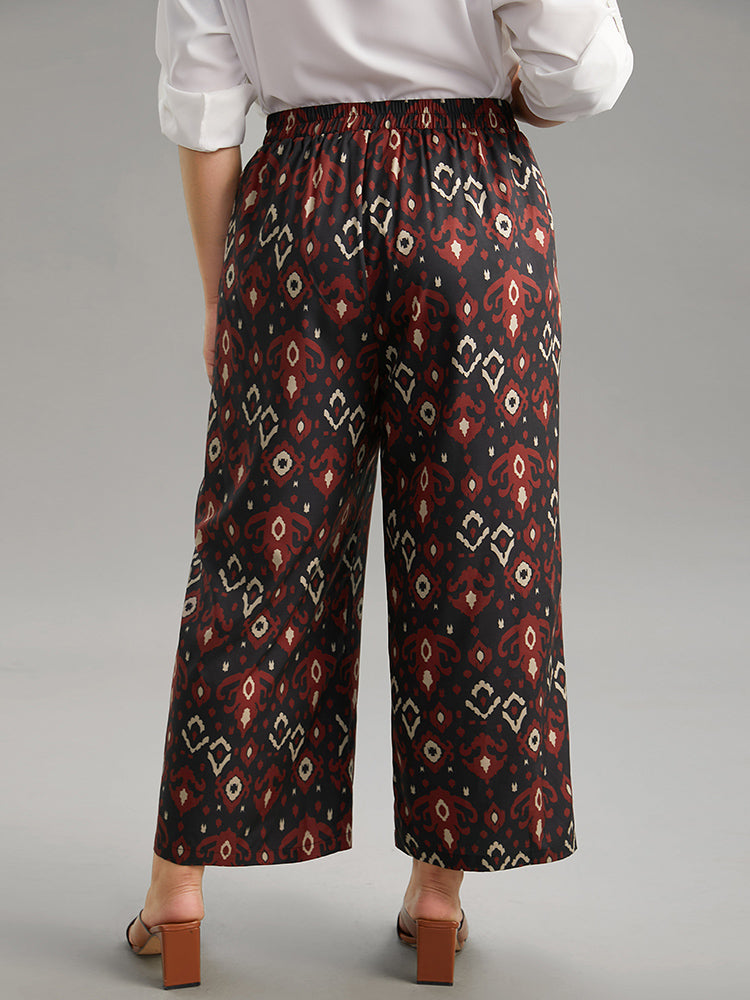 Moroccan Print Elastic Waist Wide Leg Pants-Sweetccc