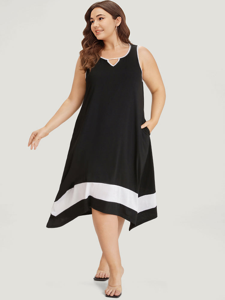 Supersoft Essentials Plain Metal Detail Pocket Keyhole Tank Dress-Sweetccc