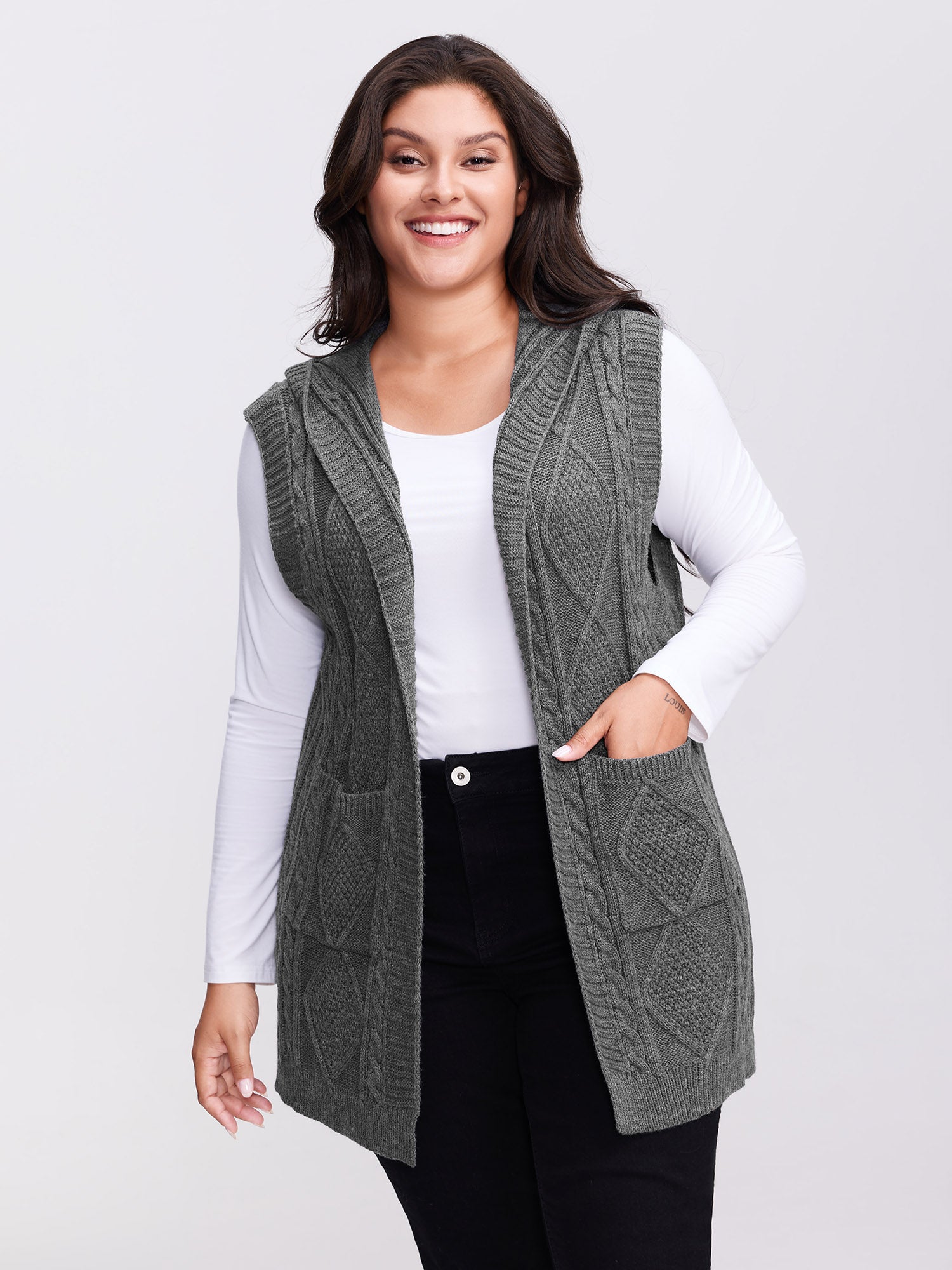 Twisted Hooded Sleeveless Knit Cardigan-Sweetccc