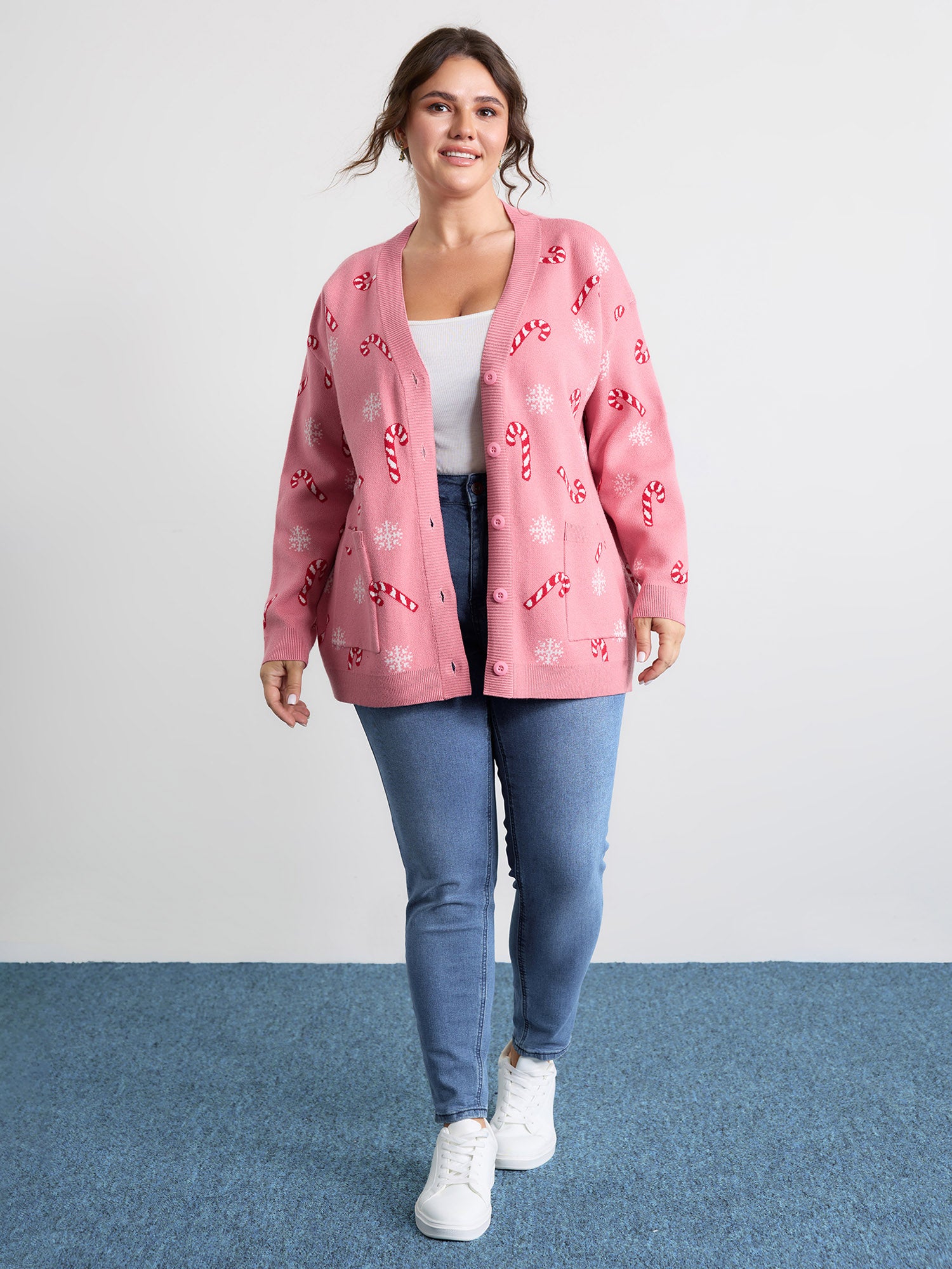 Holiday Candy Patch Pockets Knit Cardigan-Sweetccc