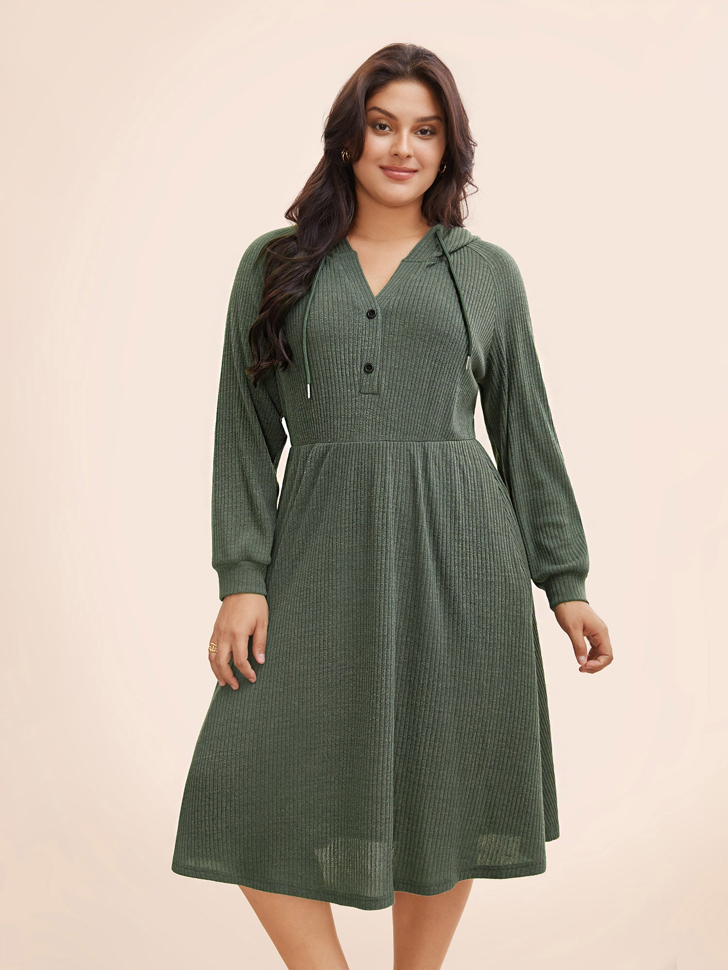 Texture Drawstring Hooded Pocket Dress-Sweetccc