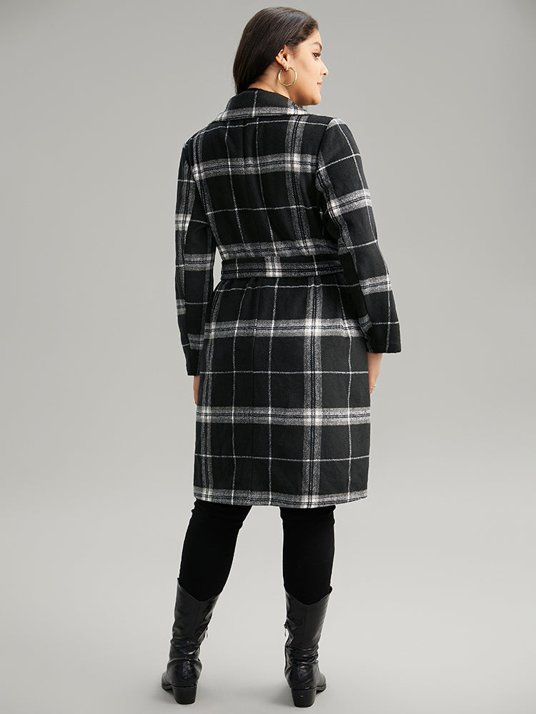 Lapel Collar Plaid Belted Contrast Coat-Sweetccc