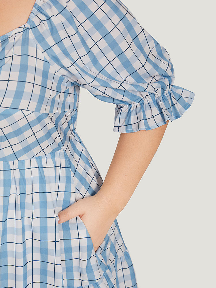 Twist Front Square Neck Ruffle Layered Hem Bell Sleeve Dress-Sweetccc