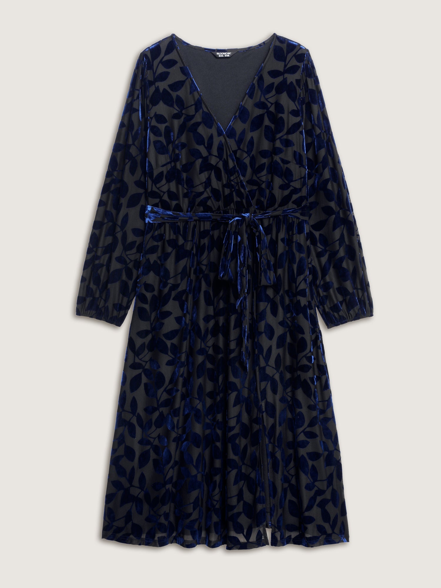 Velvet Laser Cut Faux Wrap Midi Dress-Sweetccc