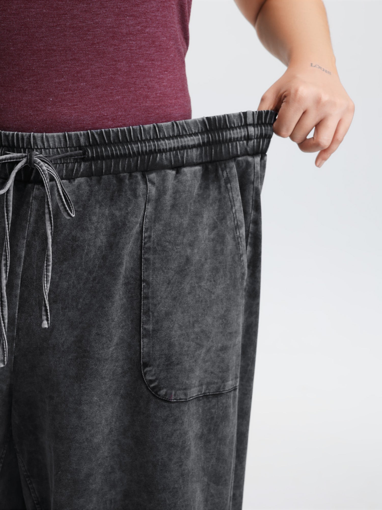 Vintage Washed Drawstring Wide Leg Pants-Sweetccc