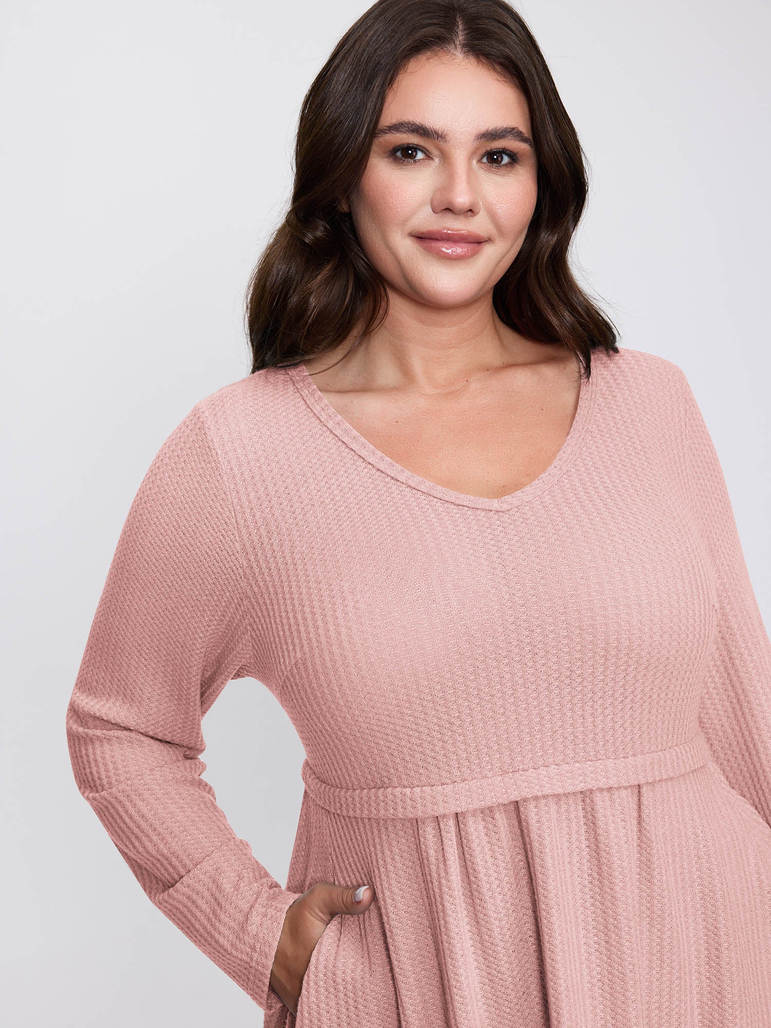 Layered V-Neck Fit and Flare Knit Top-Sweetccc