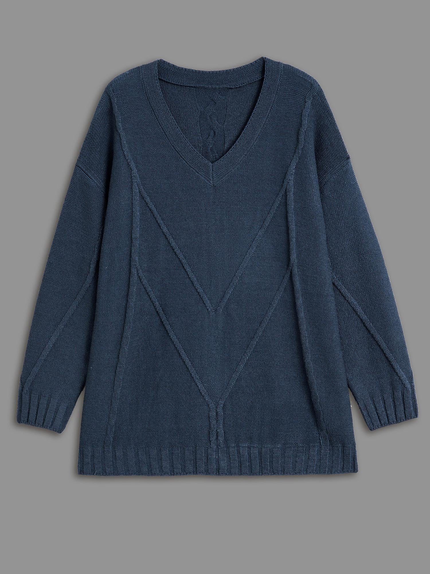 V Neck Cable Knit Texture Pullover-Sweetccc