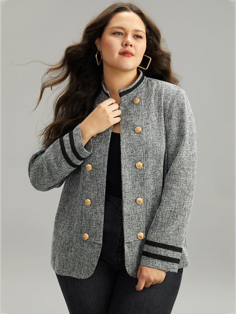 Textured Metal Detail Contrast Trim Coat-Sweetccc