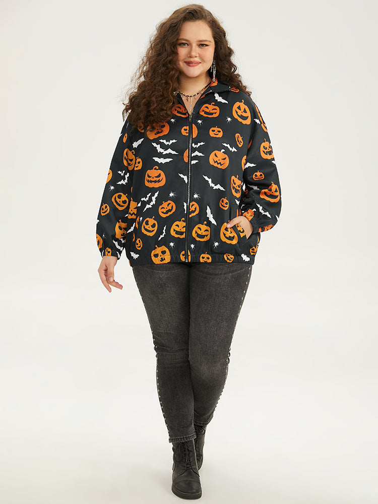 Halloween Graphic Zipper Fly Pocket Coat-Sweetccc