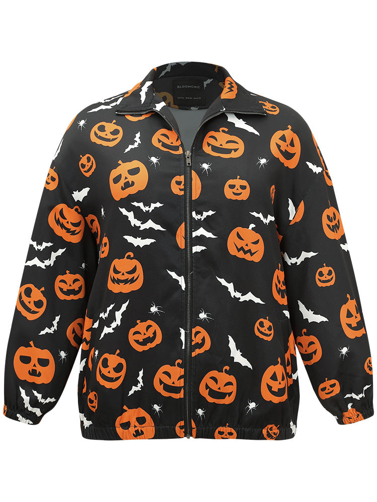 Halloween Graphic Zipper Fly Pocket Coat-Sweetccc