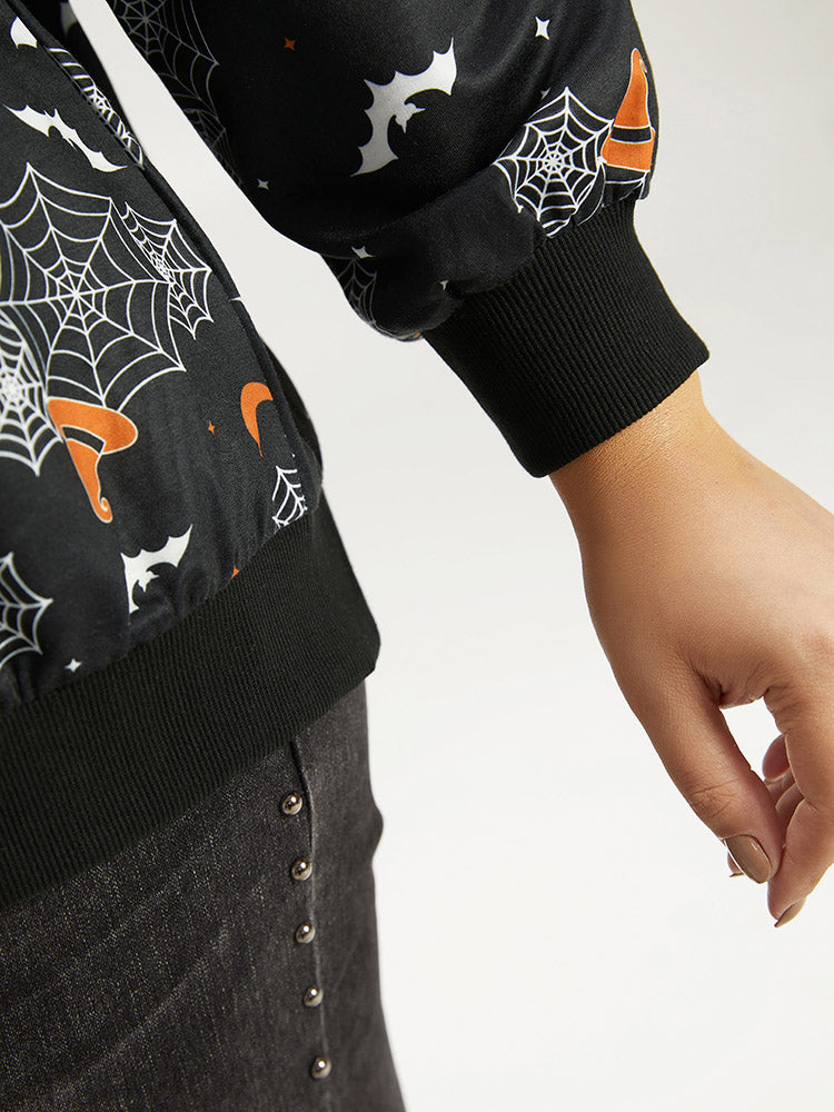 Halloween Print Elastic Cuffs Round Neck Sweatshirt-Sweetccc