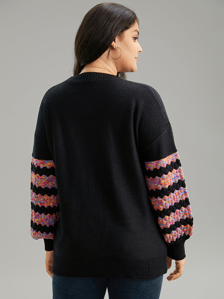 Heart Heather Patchwork Crew Neck Pullover-Sweetccc