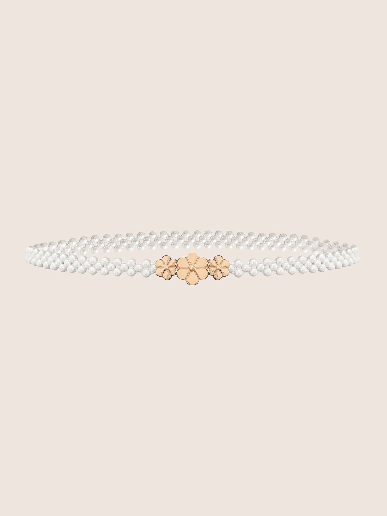 Flower Detail Pearl Beaded Elastic Waist Belt-Sweetccc