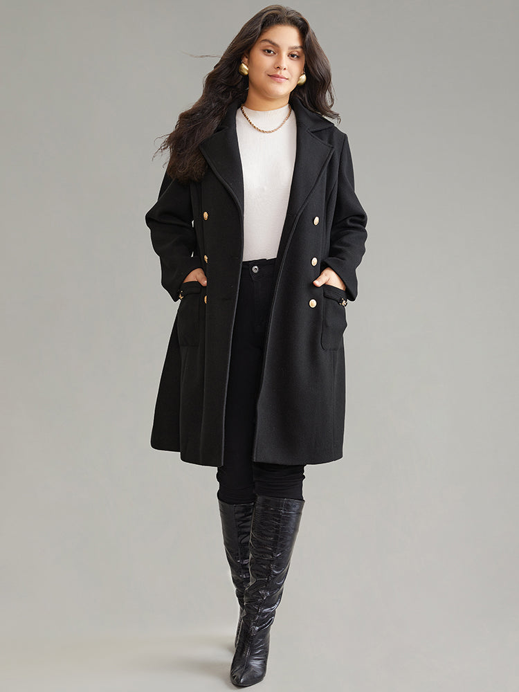 Lapel Collar Pocket Chain Buckle Detail Coat-Sweetccc