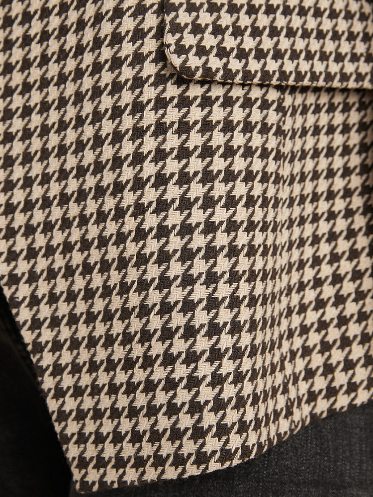 Houndstooth Suit Collar Pocket Button Down Coat-Sweetccc