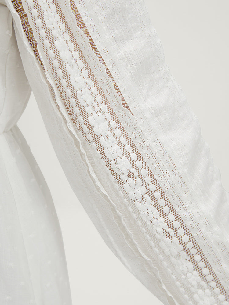 Solid Lace Patchwork Lantern Sleeve Blouse-Sweetccc