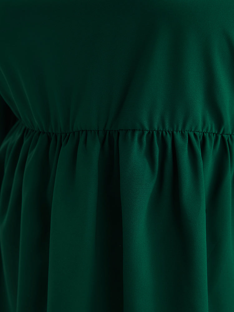 Solid Lantern Sleeve High Low Hem Flutter Blouse-Sweetccc