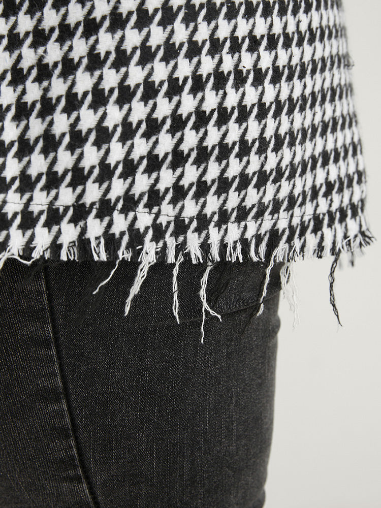 Houndstooth Pocket Button Up Coat-Sweetccc