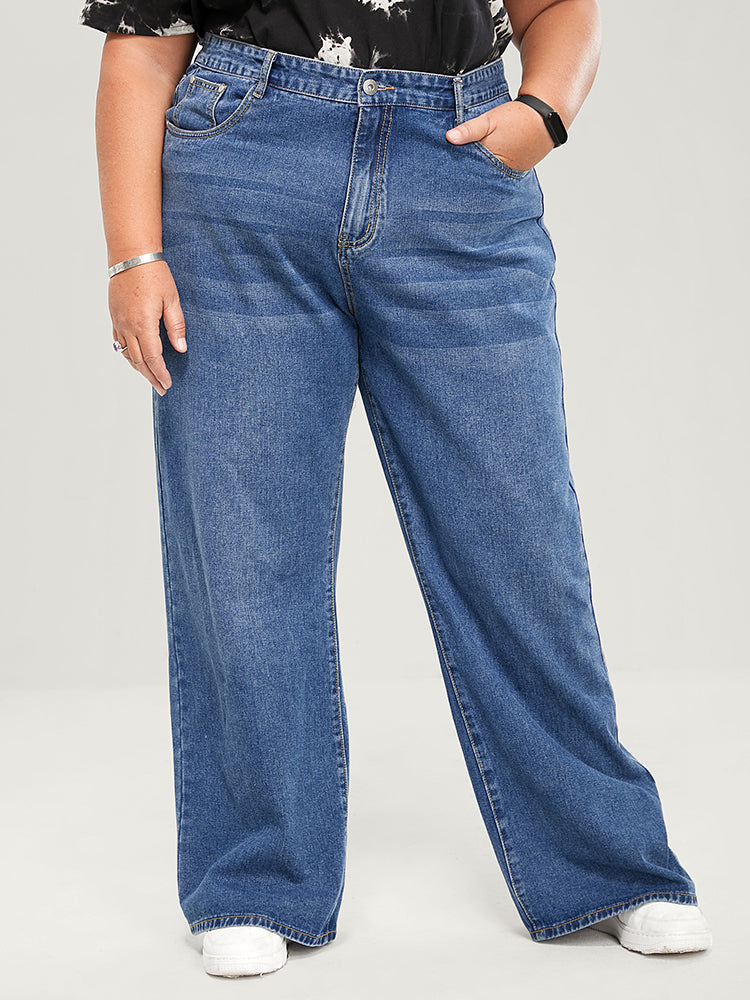 Straight Moderately Stretchy High Rise Dark Wash Sculpt Waist Jeans-Sweetccc
