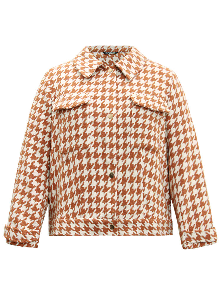 Houndstooth Lapel Collar Flap Detail Coat-Sweetccc