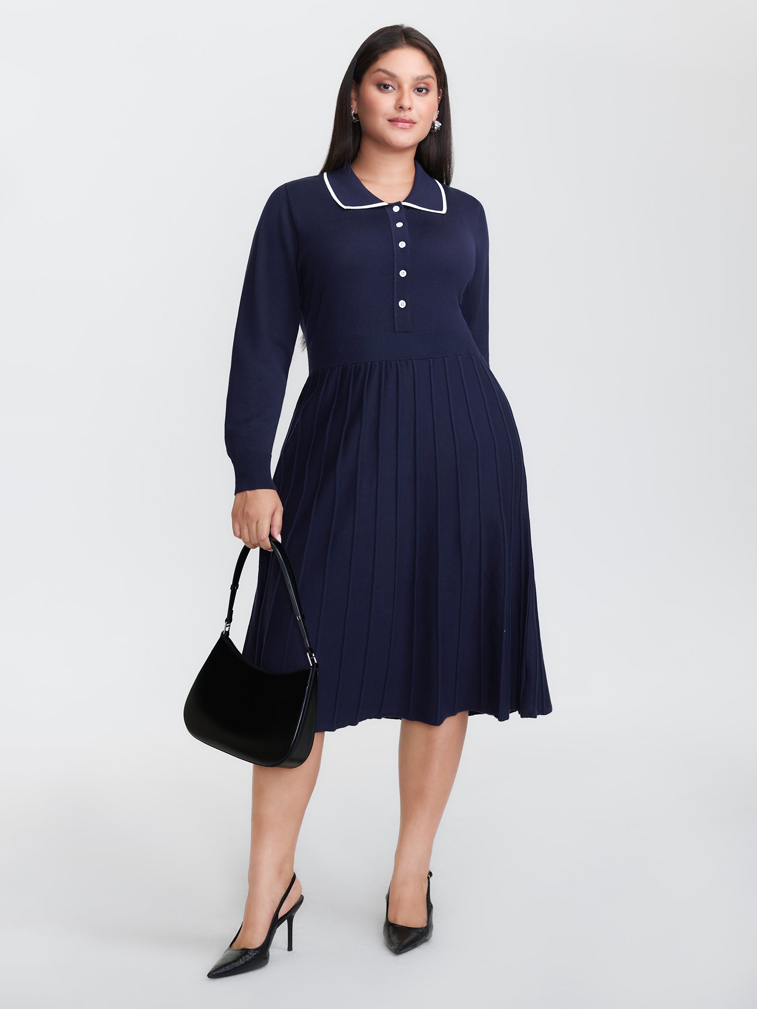 Supersoft Textured Polo Collar Sweater Dress-Sweetccc