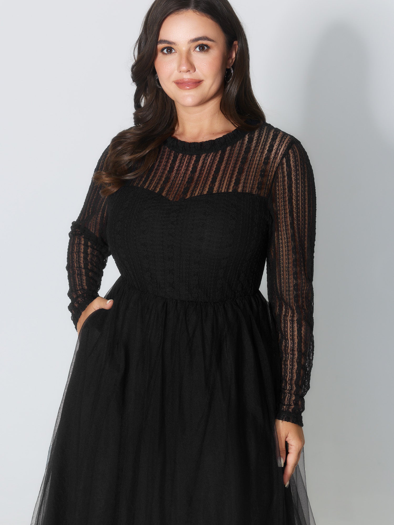 Mock Neck Sheer Stretchy Midi Dress-Sweetccc