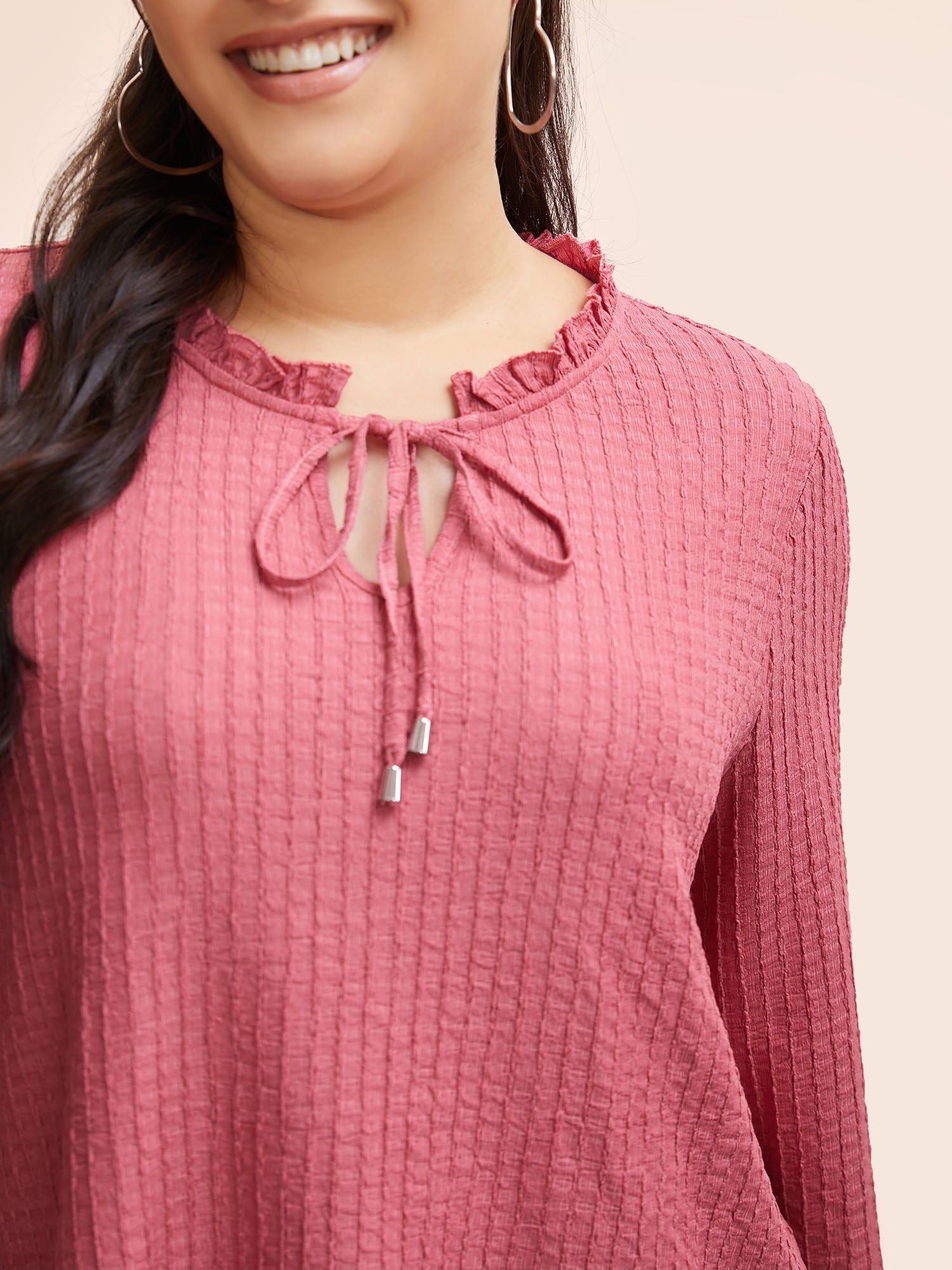 Textured Tie Knot Lantern Sleeve T-shirt-Sweetccc