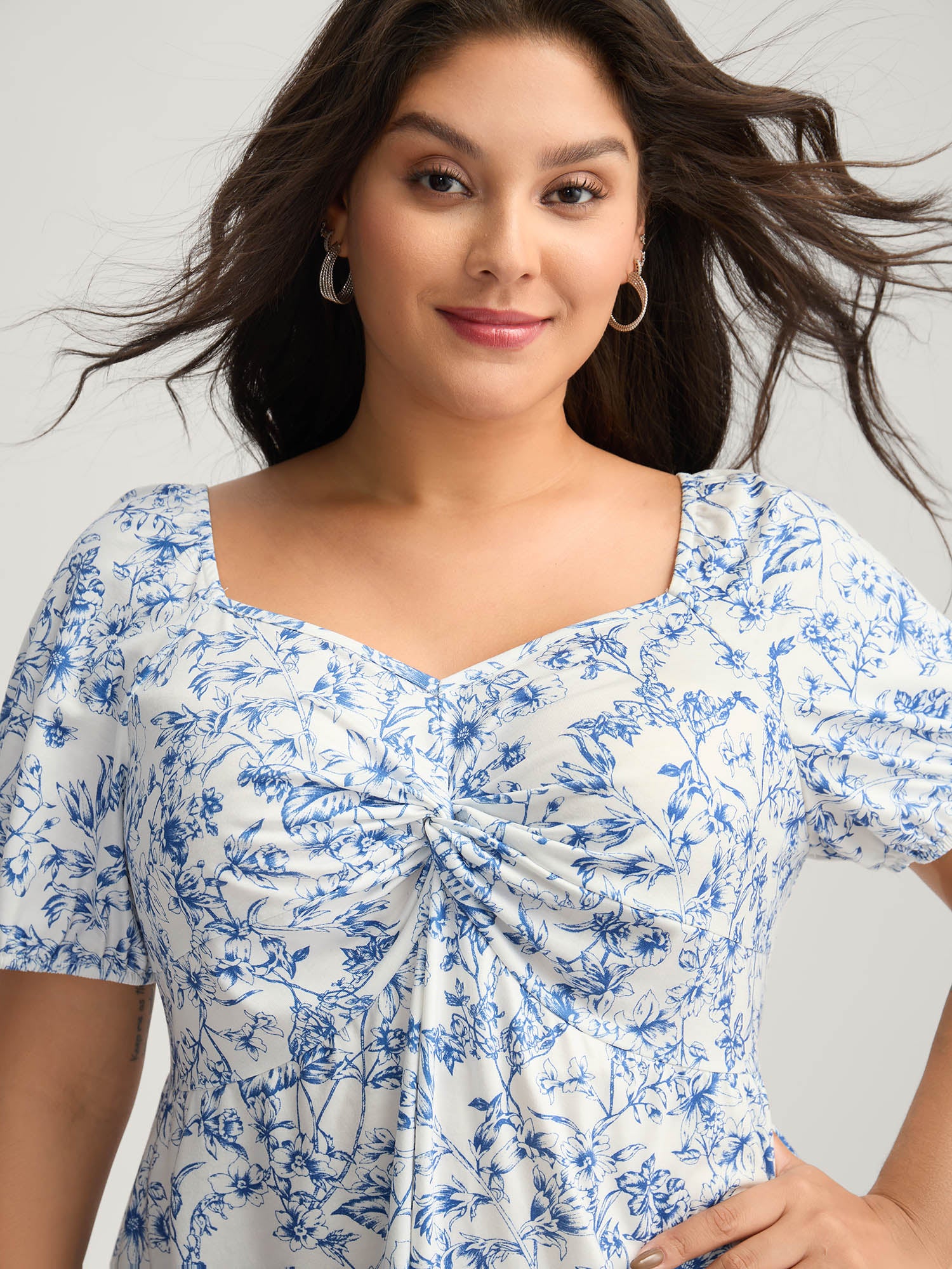 Sweetheart Gathered Bodice Floral Top-Sweetccc