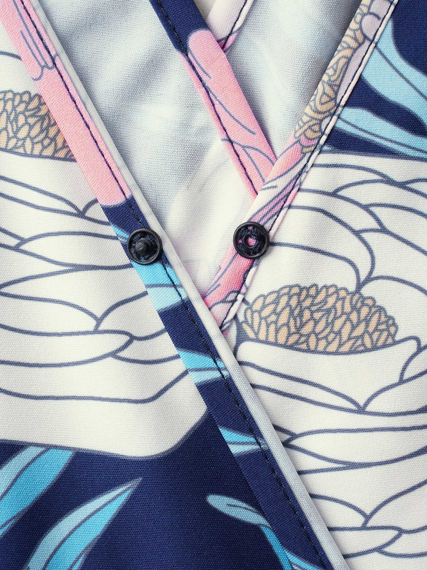 Tropical Print Back-Tie Shirred Midi Dress-Sweetccc