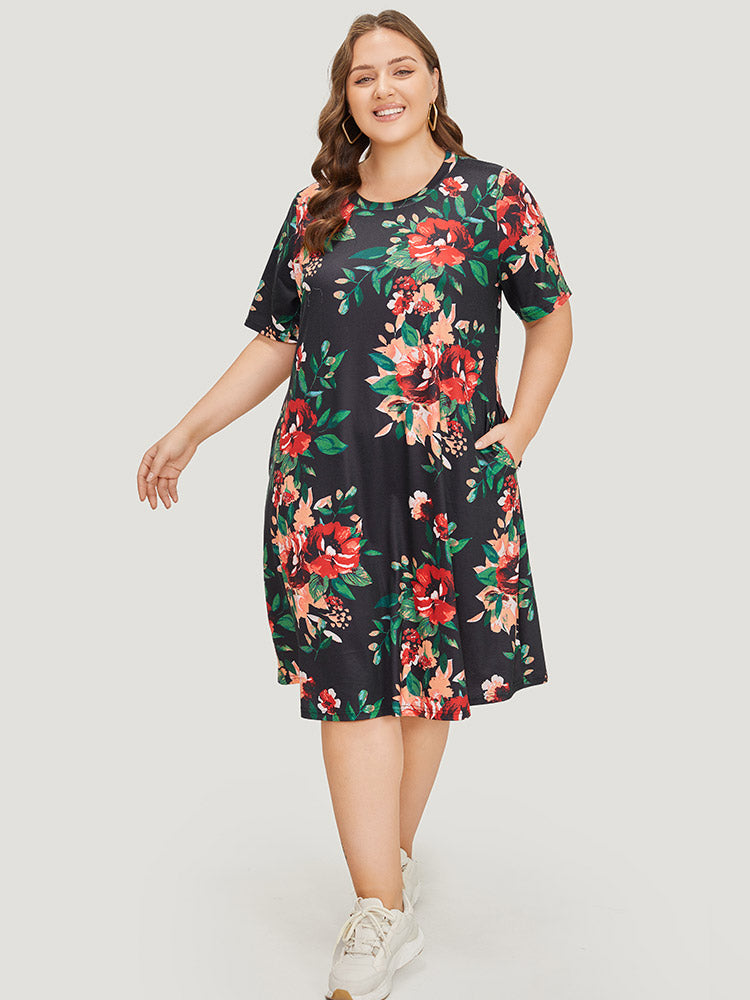 Floral Print Pocket Midi Dress-Sweetccc