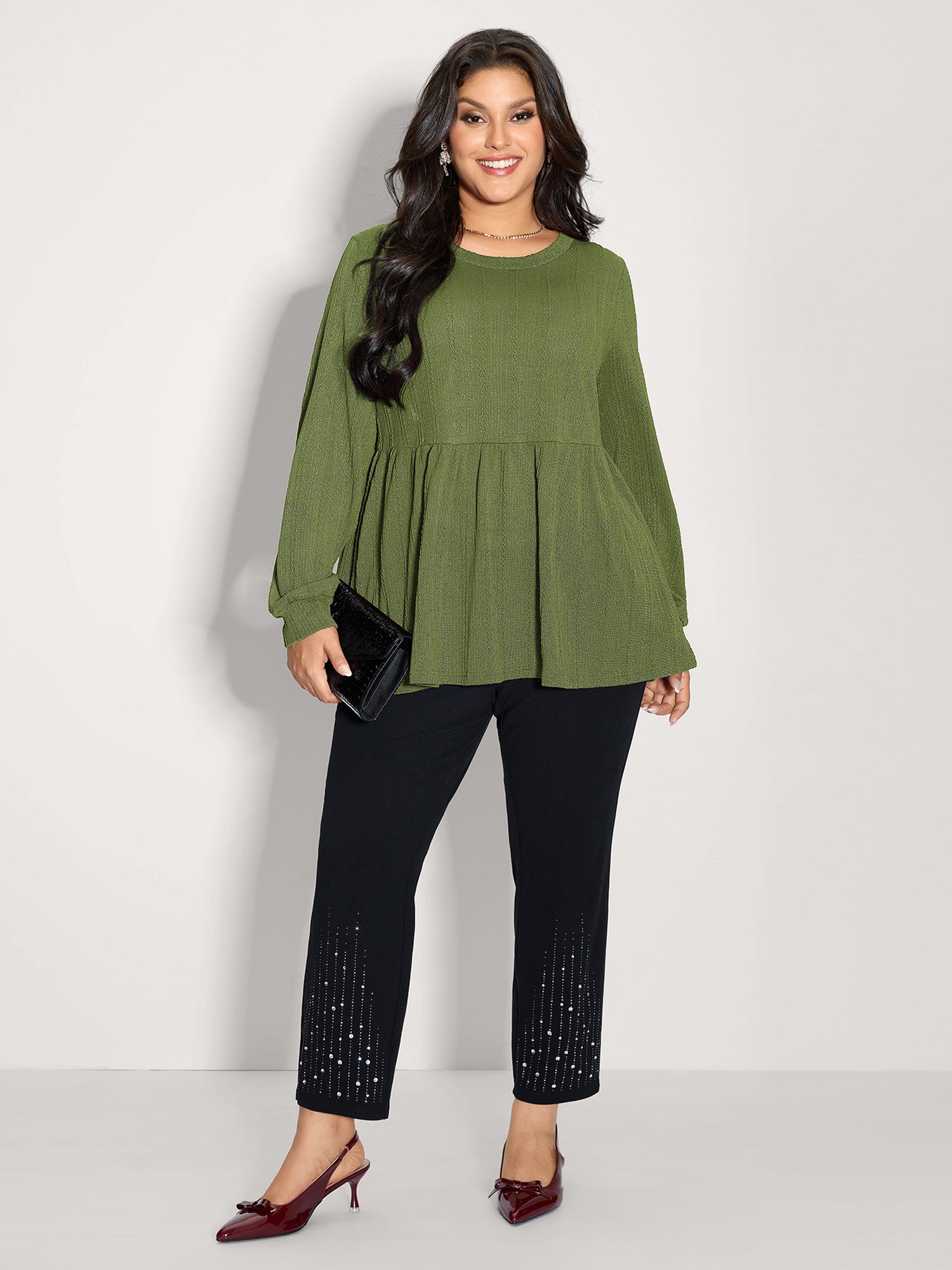 Textured Stretchy Flared Knit Top-Sweetccc