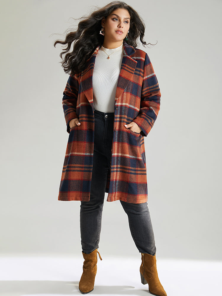 Lapel Collar Plaid Pocket Button Up Coat-Sweetccc