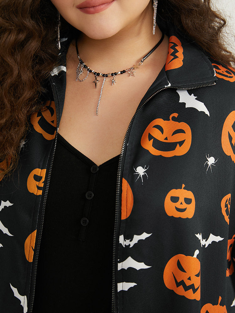 Halloween Graphic Zipper Fly Pocket Coat-Sweetccc